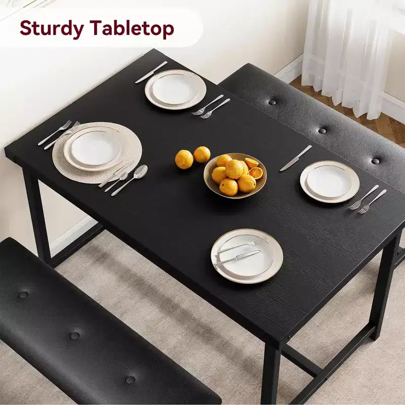 Set tavolo da pranzo per 4 persone, tavolo da cucina con panche, set tavolo da pranzo rettangolare con 2 panche imbottite, set tavolo da pranzo di 3 pezzi per piccoli spazi