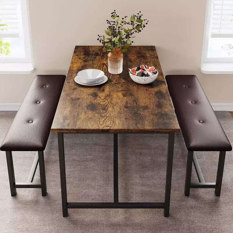 Set tavolo da pranzo per 4 persone, tavolo da cucina con panche, set tavolo da pranzo rettangolare con 2 panche imbottite, set tavolo da pranzo di 3 pezzi per piccoli spazi