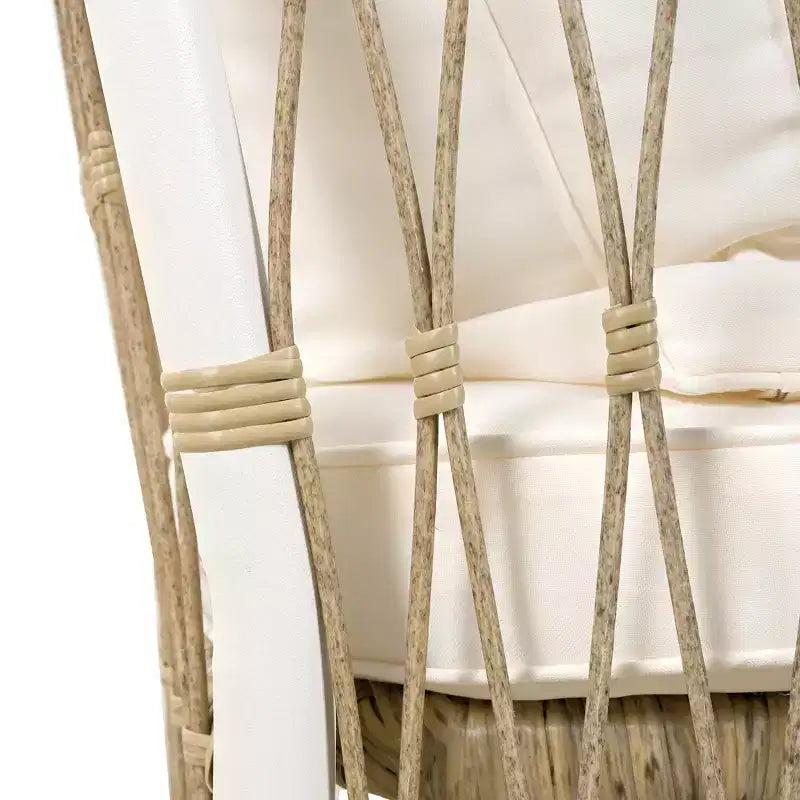 Set da pranzo Nicolas Patio di GDFStudio, 5 pezzi, in legno e metallo, con 4 poltrone in rattan intrecciato a mano