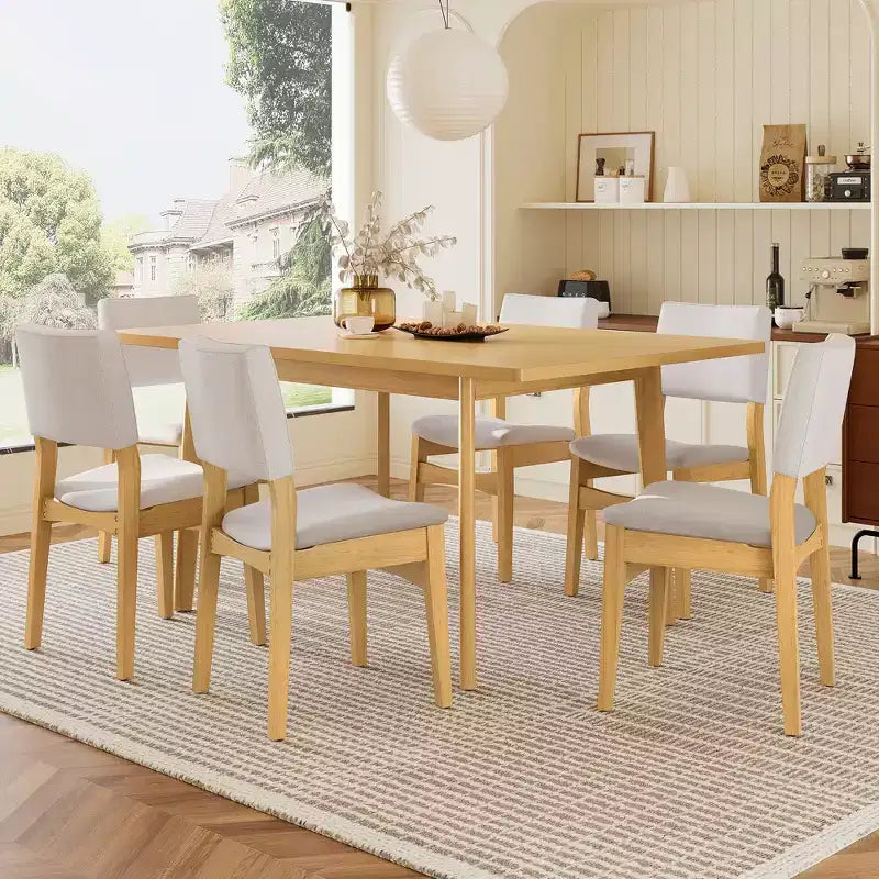 Set da Pranzo Moderno 7 Pezzi con Tavolo in Legno Massello da 60 e 6 Sedie Impilabili