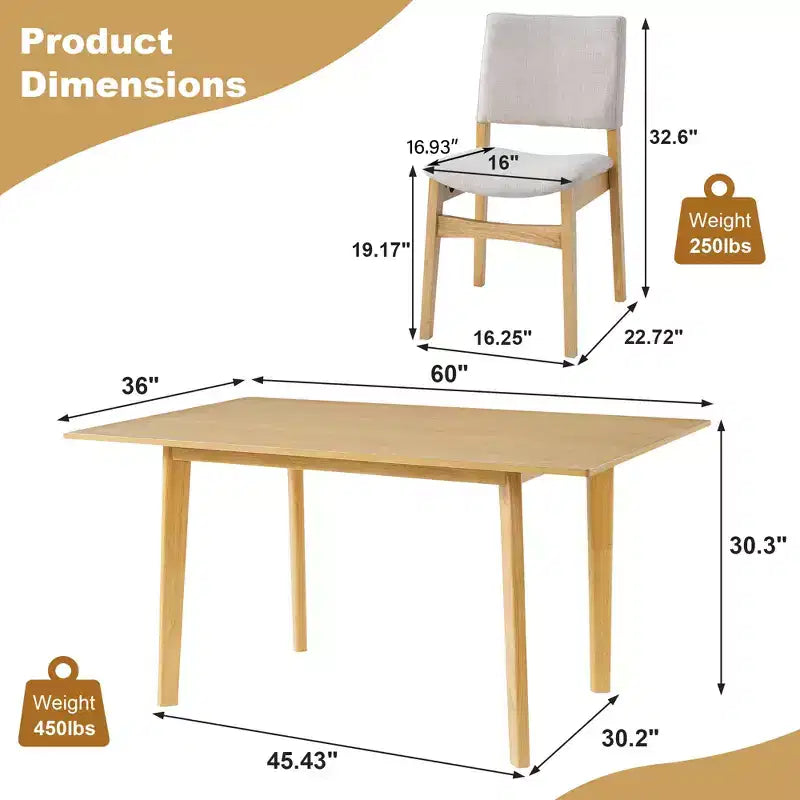 Set da Pranzo Moderno 7 Pezzi con Tavolo in Legno Massello da 60 e 6 Sedie Impilabili