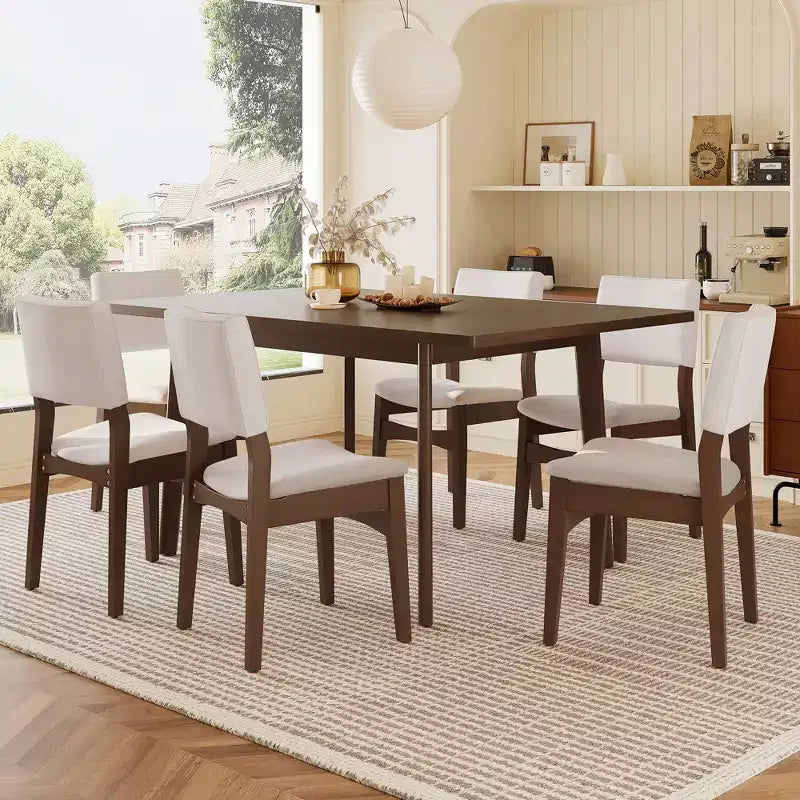 Set da Pranzo Moderno 7 Pezzi con Tavolo in Legno Massello da 60 e 6 Sedie Impilabili