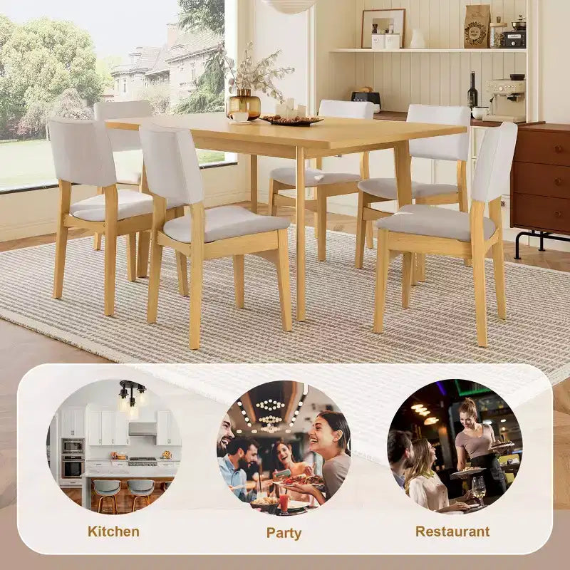 Set da Pranzo Moderno 7 Pezzi con Tavolo in Legno Massello da 60 e 6 Sedie Impilabili