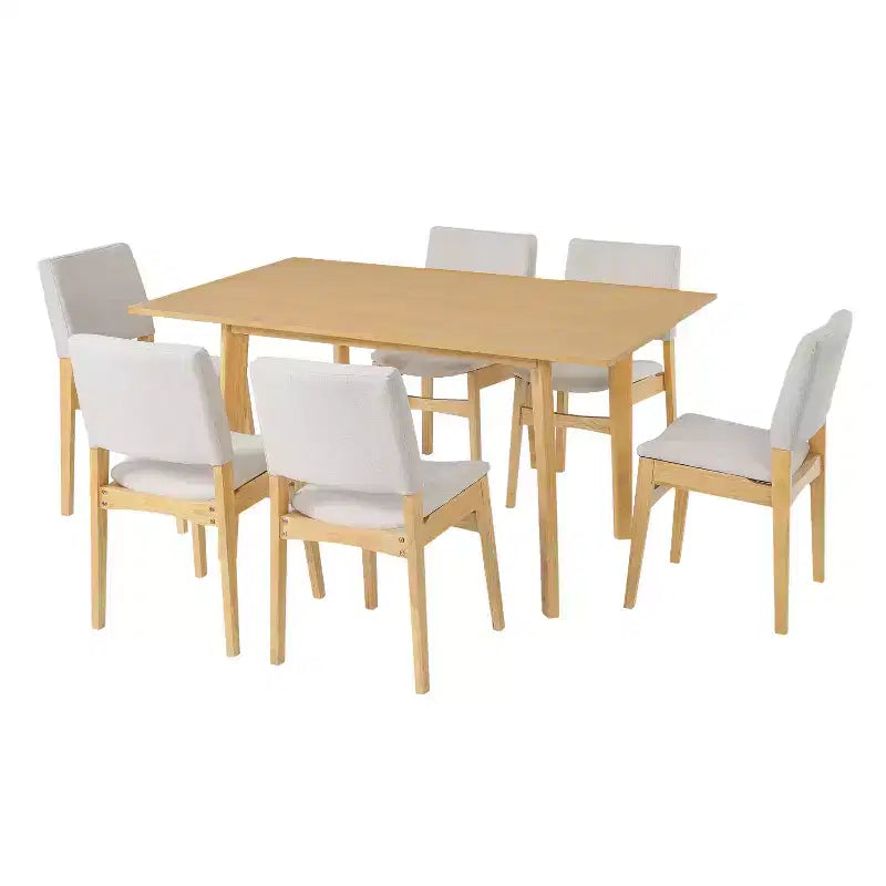 Set da Pranzo Moderno 7 Pezzi con Tavolo in Legno Massello da 60 e 6 Sedie Impilabili