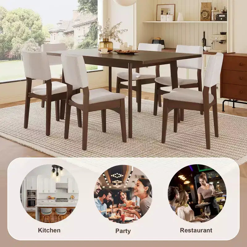 Set da Pranzo Moderno 7 Pezzi con Tavolo in Legno Massello da 60 e 6 Sedie Impilabili