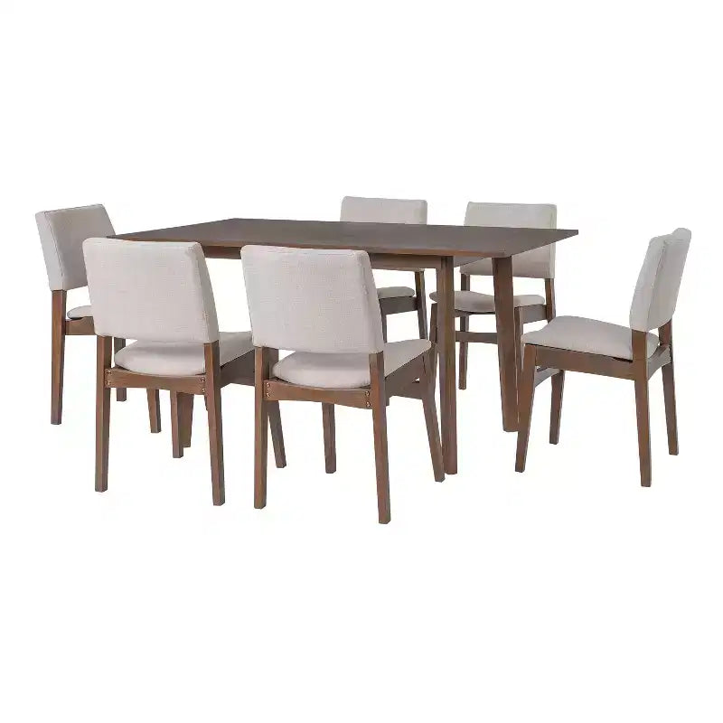Set da Pranzo Moderno 7 Pezzi con Tavolo in Legno Massello da 60 e 6 Sedie Impilabili
