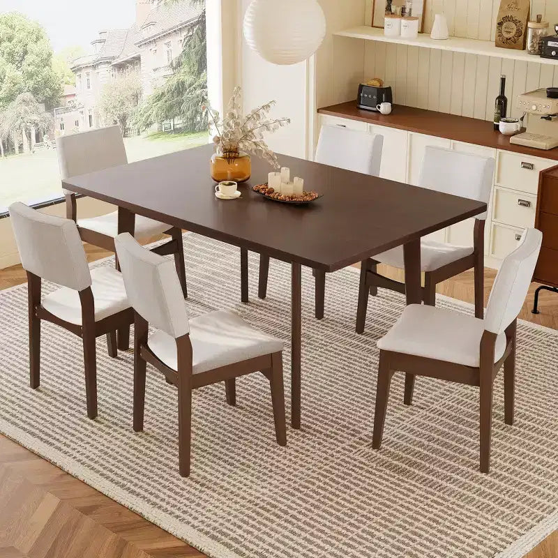 Set da Pranzo Moderno 7 Pezzi con Tavolo in Legno Massello da 60 e 6 Sedie Impilabili