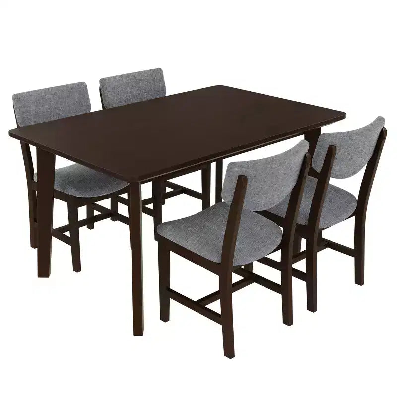 Set da pranzo rustico di 5 pezzi con tavolo in legno e 4 sedie imbottite color espresso