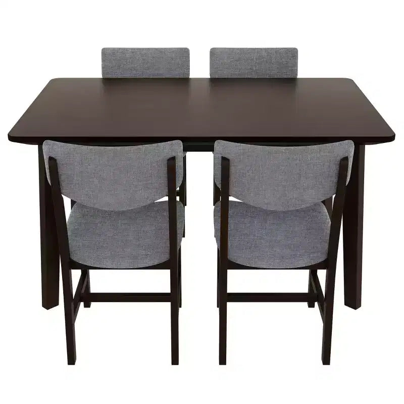 Set da pranzo rustico di 5 pezzi con tavolo in legno e 4 sedie imbottite color espresso