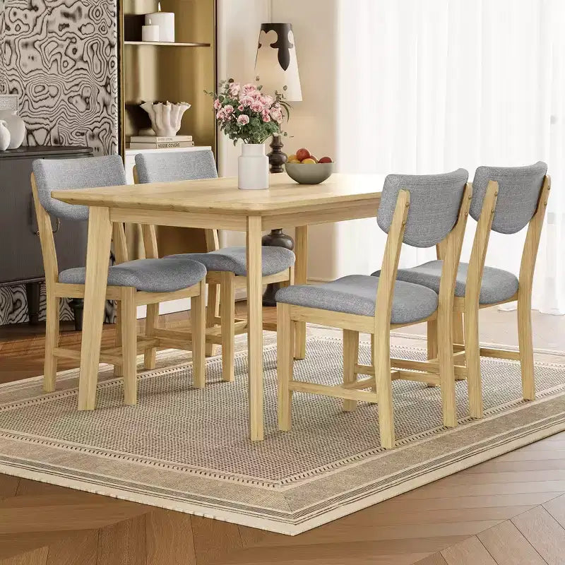 Set da pranzo rustico di 5 pezzi con tavolo in legno e 4 sedie imbottite color espresso