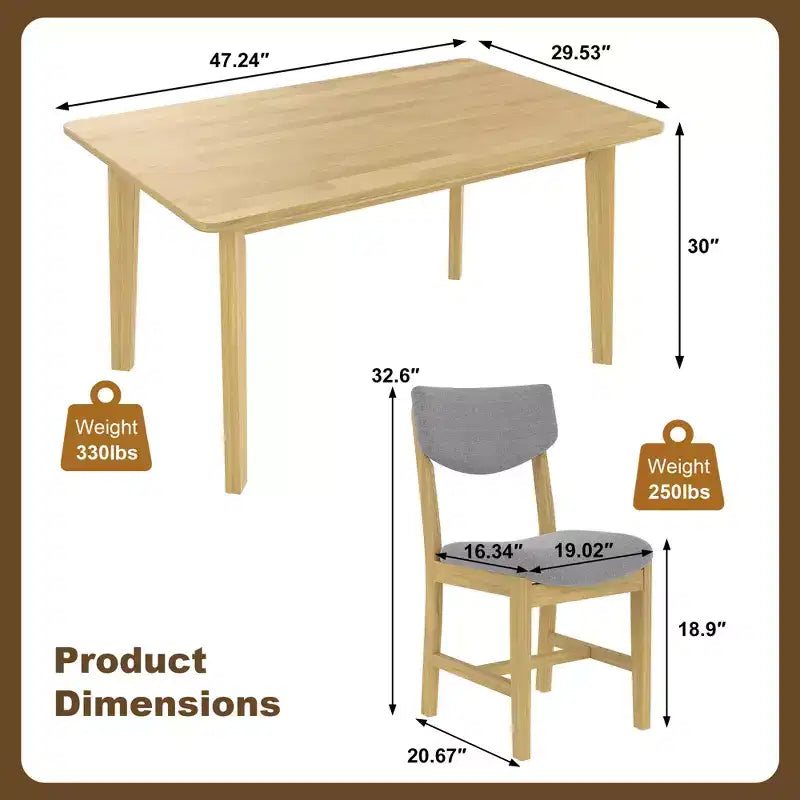 Set da pranzo rustico di 5 pezzi con tavolo in legno e 4 sedie imbottite color espresso