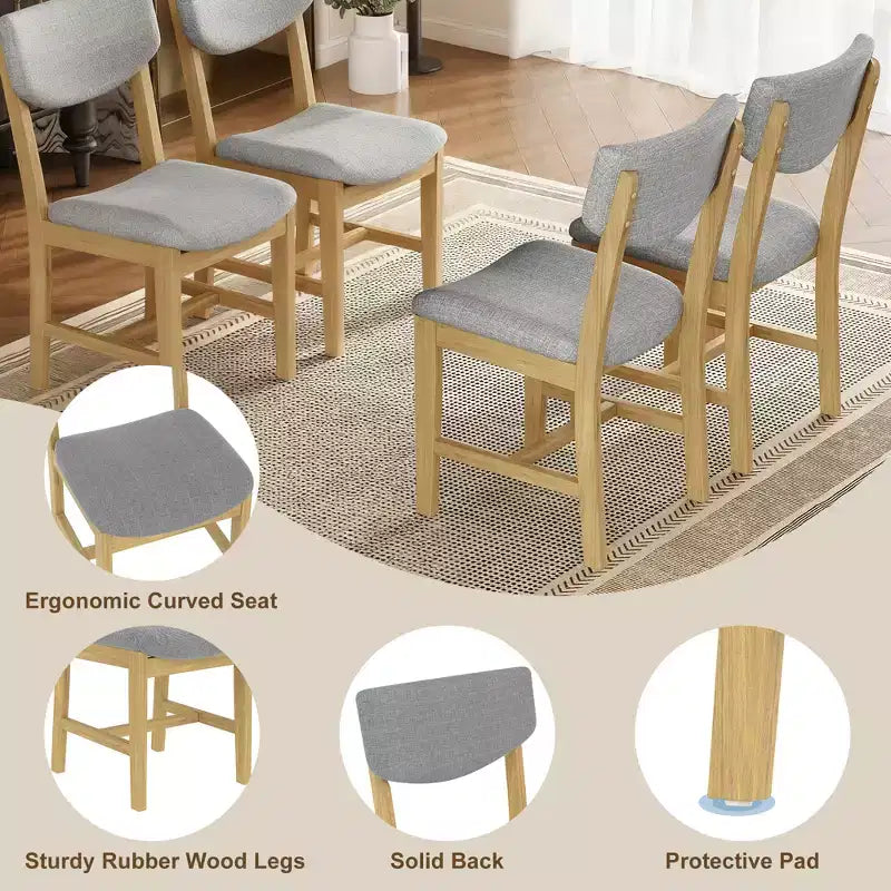 Set da pranzo rustico di 5 pezzi con tavolo in legno e 4 sedie imbottite color espresso