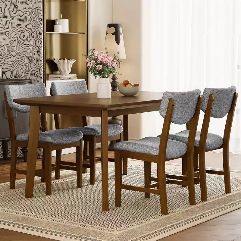 Set da pranzo rustico di 5 pezzi con tavolo in legno e 4 sedie imbottite color espresso