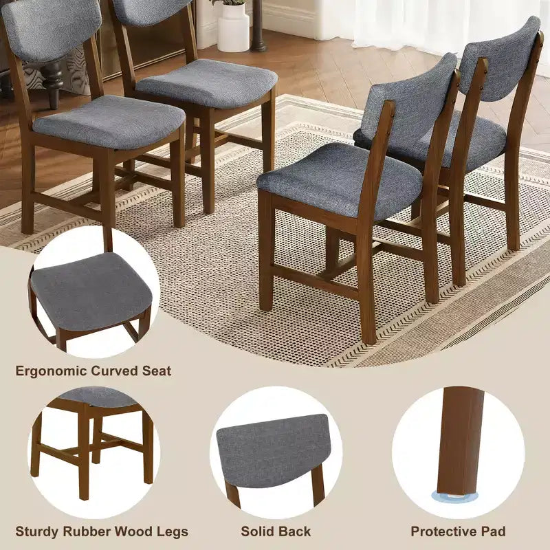 Set da pranzo rustico di 5 pezzi con tavolo in legno e 4 sedie imbottite color espresso