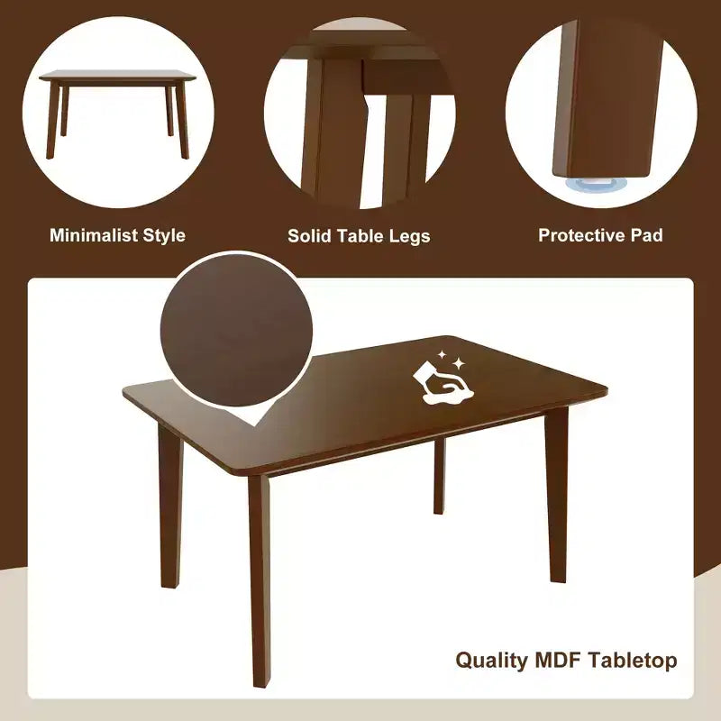 Set da pranzo rustico di 5 pezzi con tavolo in legno e 4 sedie imbottite color espresso