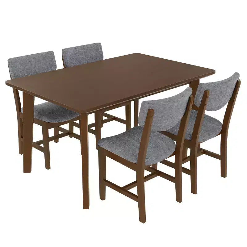 Set da pranzo rustico di 5 pezzi con tavolo in legno e 4 sedie imbottite color espresso