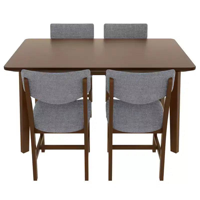Set da pranzo rustico di 5 pezzi con tavolo in legno e 4 sedie imbottite color espresso