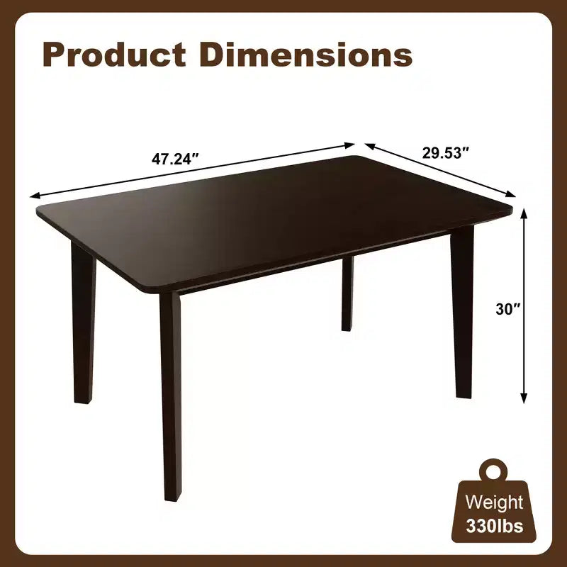 Set da pranzo rustico di 5 pezzi con tavolo in legno e 4 sedie imbottite color espresso