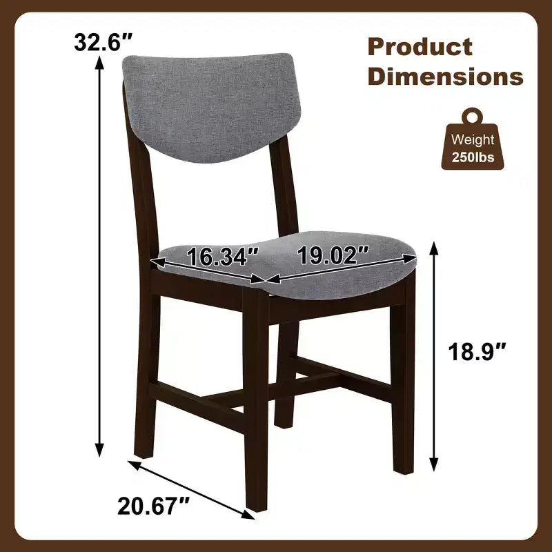 Set da pranzo rustico di 5 pezzi con tavolo in legno e 4 sedie imbottite color espresso