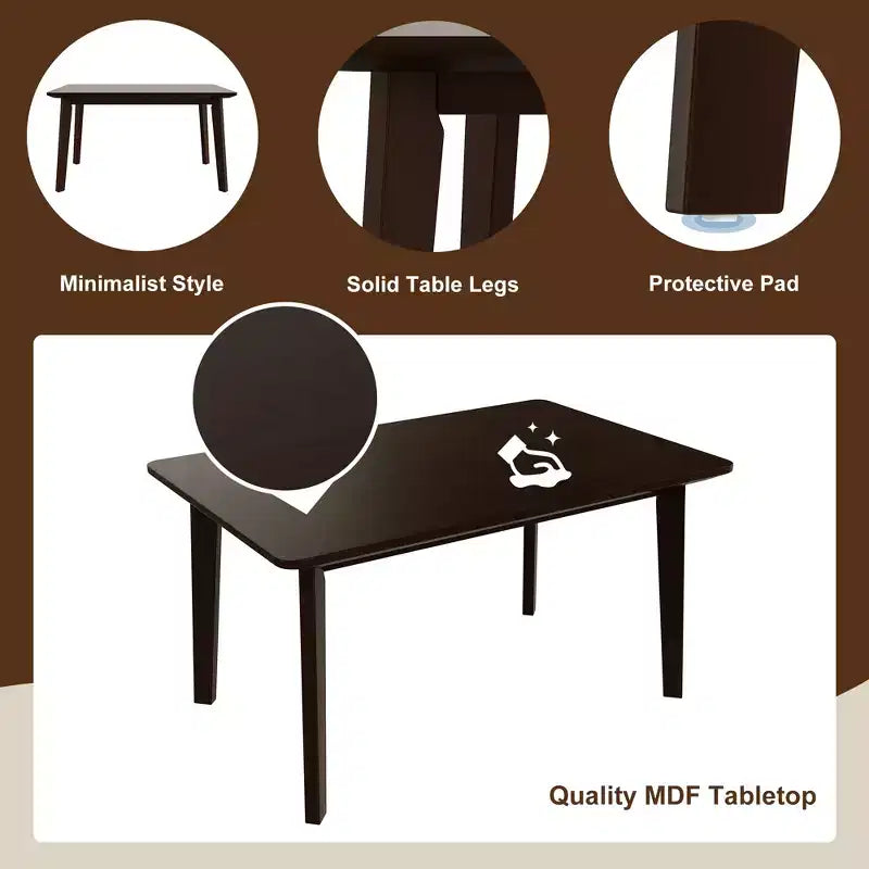 Set da pranzo rustico di 5 pezzi con tavolo in legno e 4 sedie imbottite color espresso