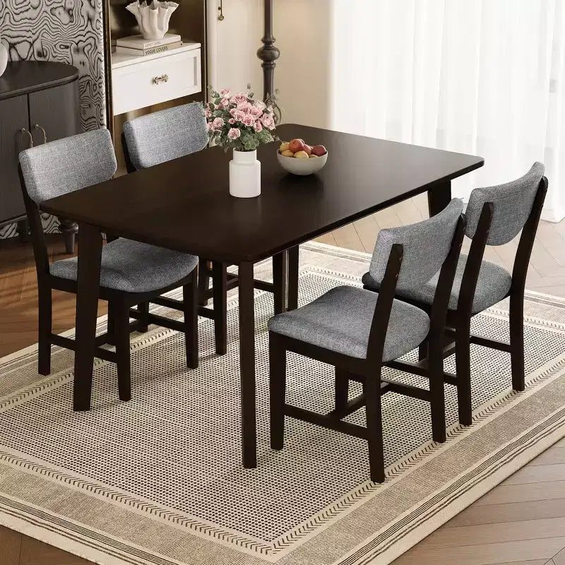 5-Piece Rustic Dining Set with Wood Table and 4 Upholstered Chairs in Espresso