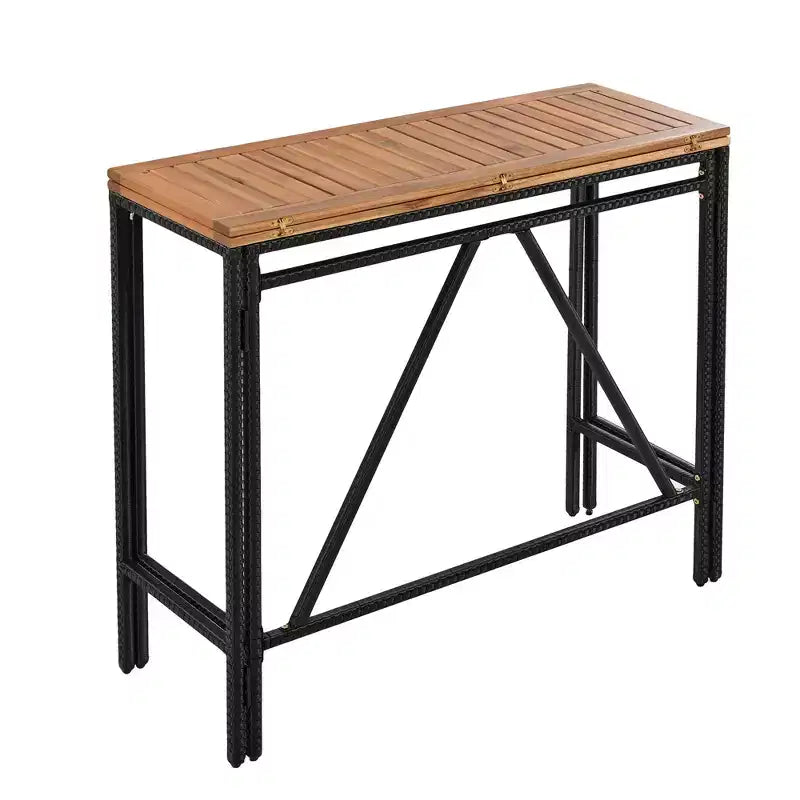 GDFStudio Mason Patio Set da pranzo moderno a 5 pezzi in legno di acacia e vimini in PE con sgabelli imbottiti, altezza bancone