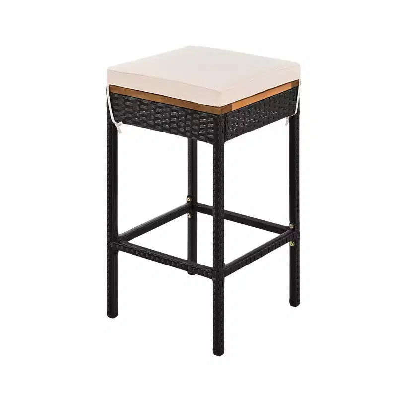 GDFStudio Mason Patio Set da pranzo moderno a 5 pezzi in legno di acacia e vimini in PE con sgabelli imbottiti, altezza bancone