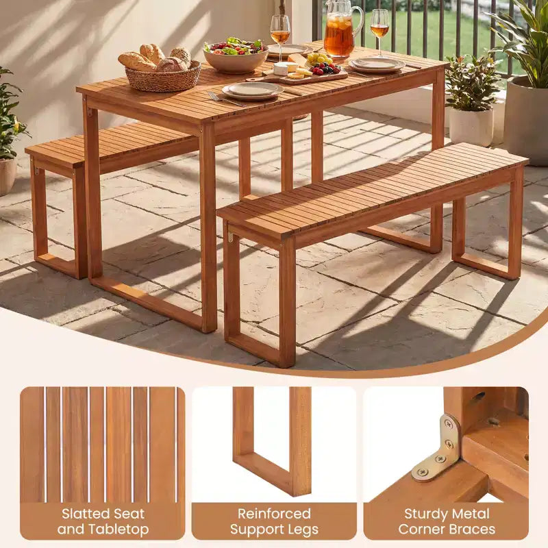 Gymax Set da Pranzo per Esterni 5 Pezzi in Legno di Acacia e Sedie in Rattan per Balcone a Bordo Piscina