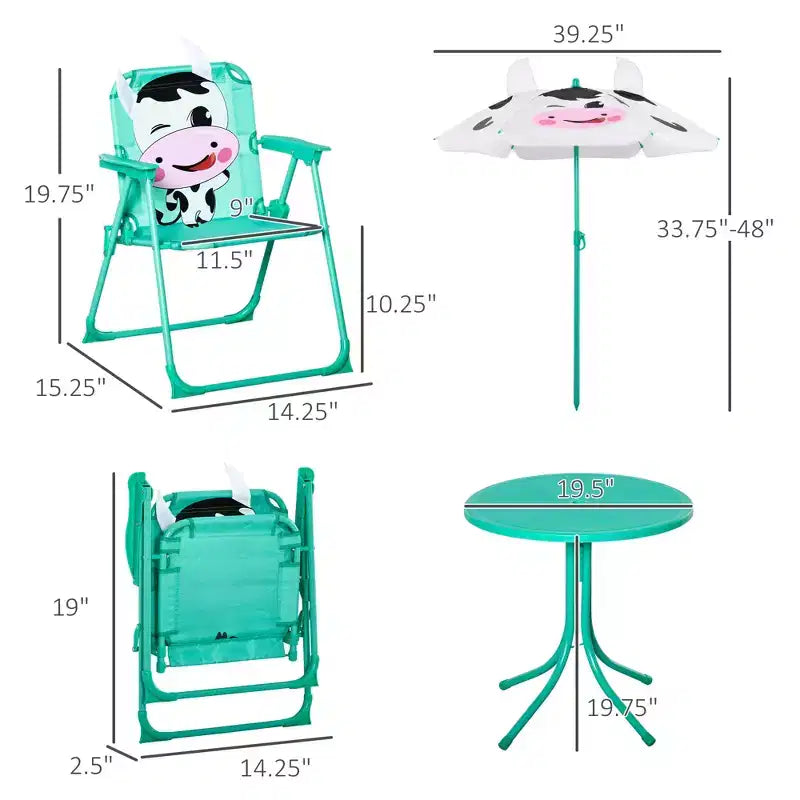 Set tavolo e sedie per bambini, mobili da giardino pieghevoli per esterni, tavolo da picnic per patio e cortile, con ombrellone rimovibile e regolabile in altezza