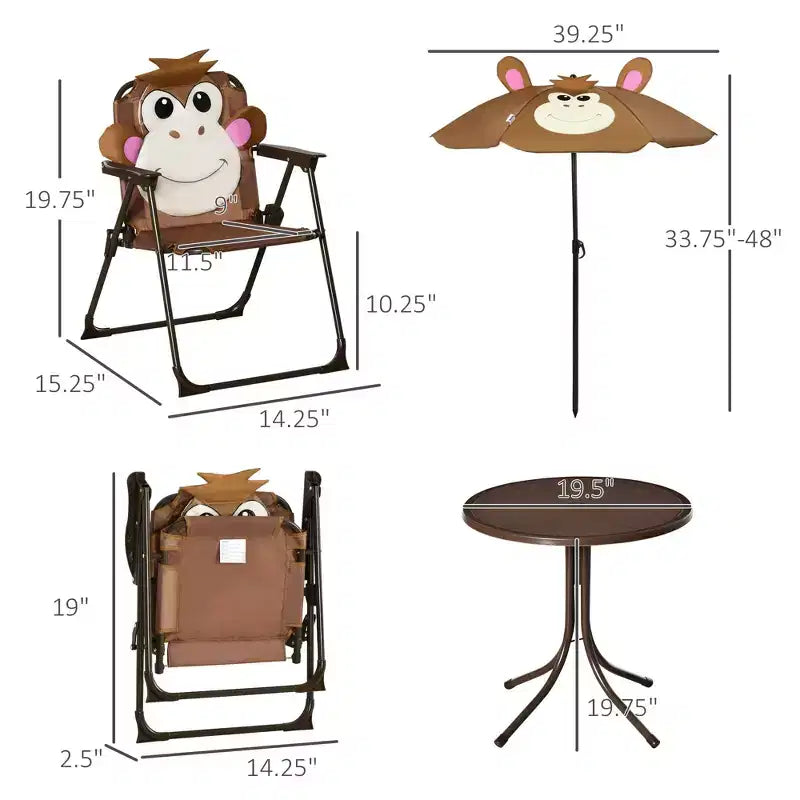 Set tavolo e sedie per bambini, mobili da giardino pieghevoli per esterni, tavolo da picnic per patio e cortile, con ombrellone rimovibile e regolabile in altezza