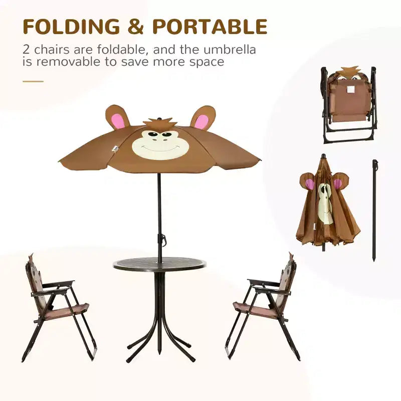 Set tavolo e sedie per bambini, mobili da giardino pieghevoli per esterni, tavolo da picnic per patio e cortile, con ombrellone rimovibile e regolabile in altezza