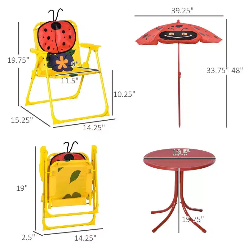 Set tavolo e sedie per bambini, mobili da giardino pieghevoli per esterni, tavolo da picnic per patio e cortile, con ombrellone rimovibile e regolabile in altezza