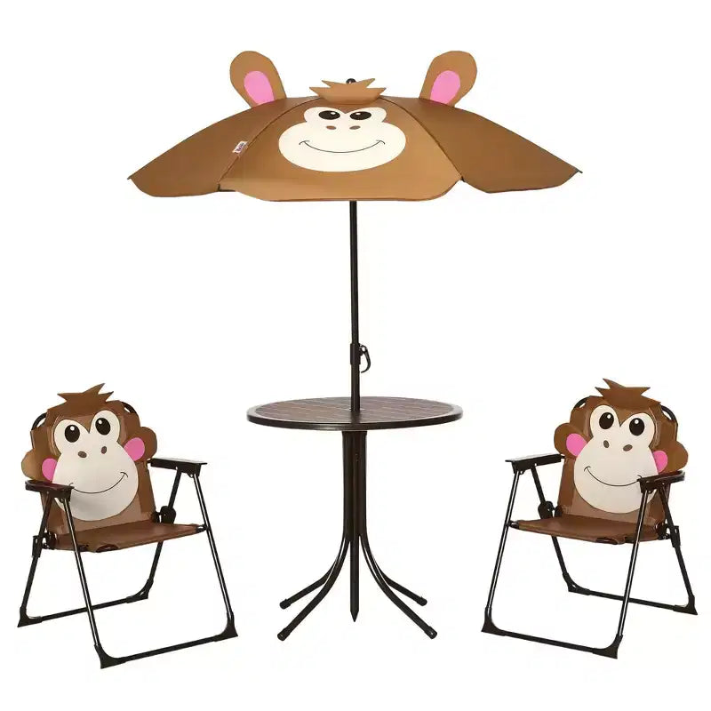 Kids Table and Chair Set, Outdoor Folding Garden Furniture, Picnic Table for Patio Backyard, with Removable & Height Adjustable Sun Umbrella