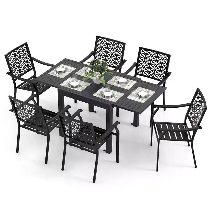 Gymax 7PCS Expandable Outdoor Dining Set w/Slatted Tabletop & Seats for Deck Garden