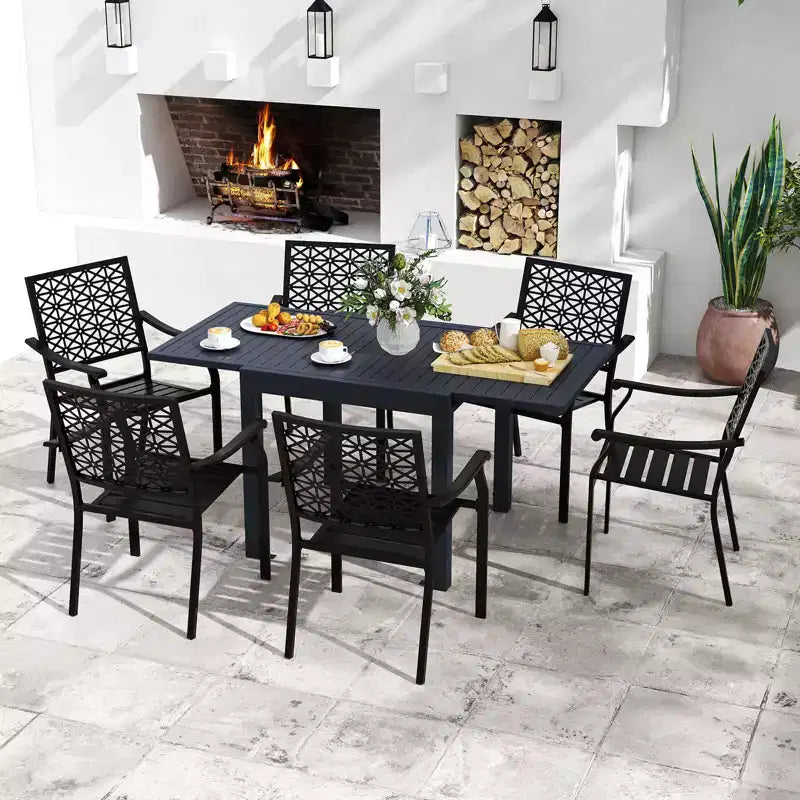 Set da pranzo da esterno espandibile Gymax 7 pezzi con piano e sedili a doghe per giardino e terrazza