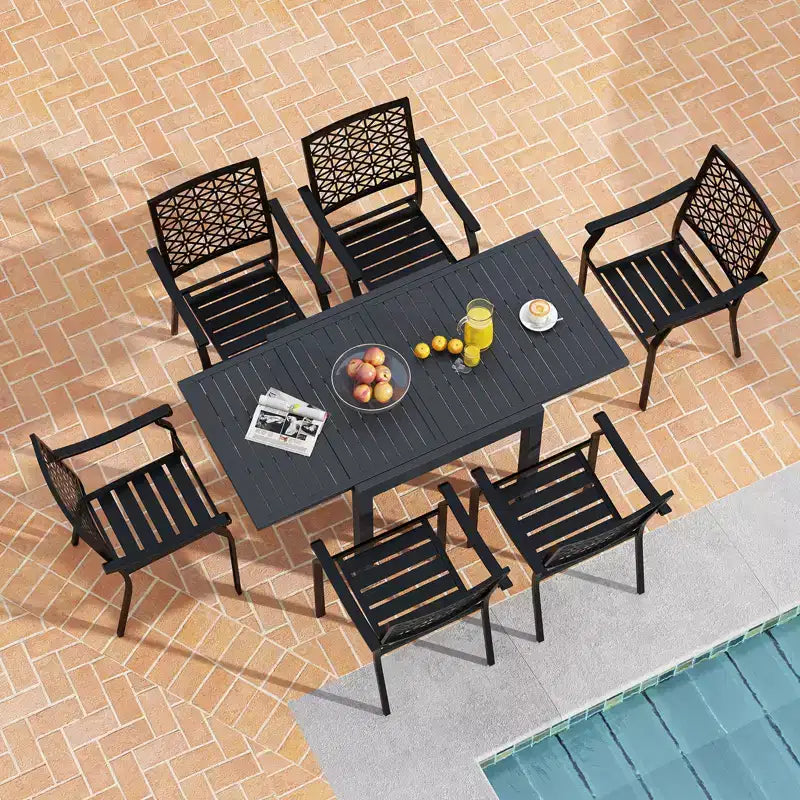 Set da pranzo da esterno espandibile Gymax 7 pezzi con piano e sedili a doghe per giardino e terrazza