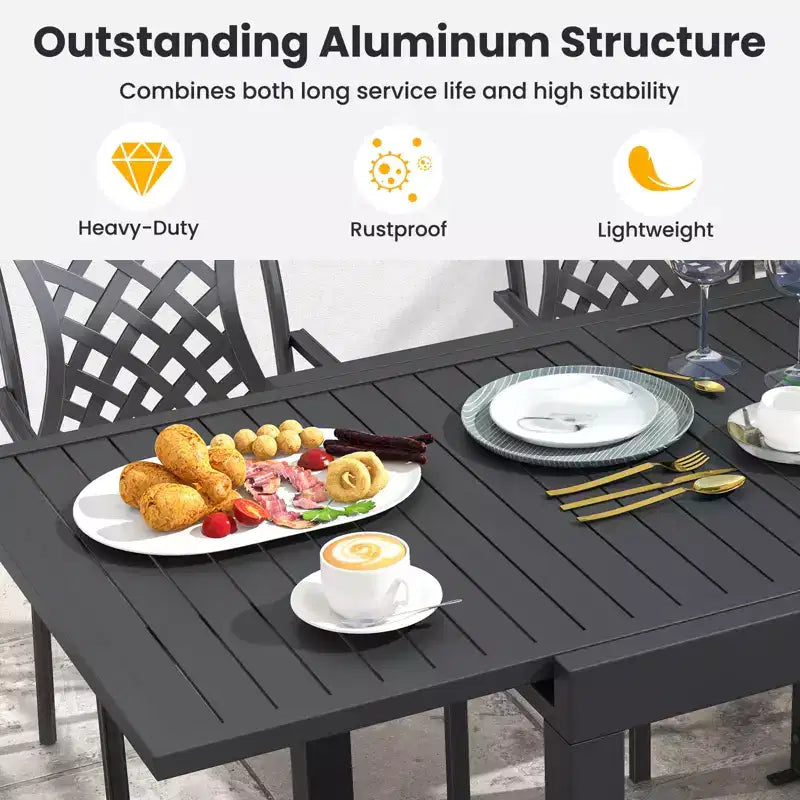 Set da pranzo da esterno espandibile Gymax 7 pezzi con piano e sedili a doghe per giardino e terrazza