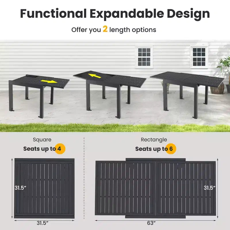 Set da pranzo da esterno espandibile Gymax 7 pezzi con piano e sedili a doghe per giardino e terrazza