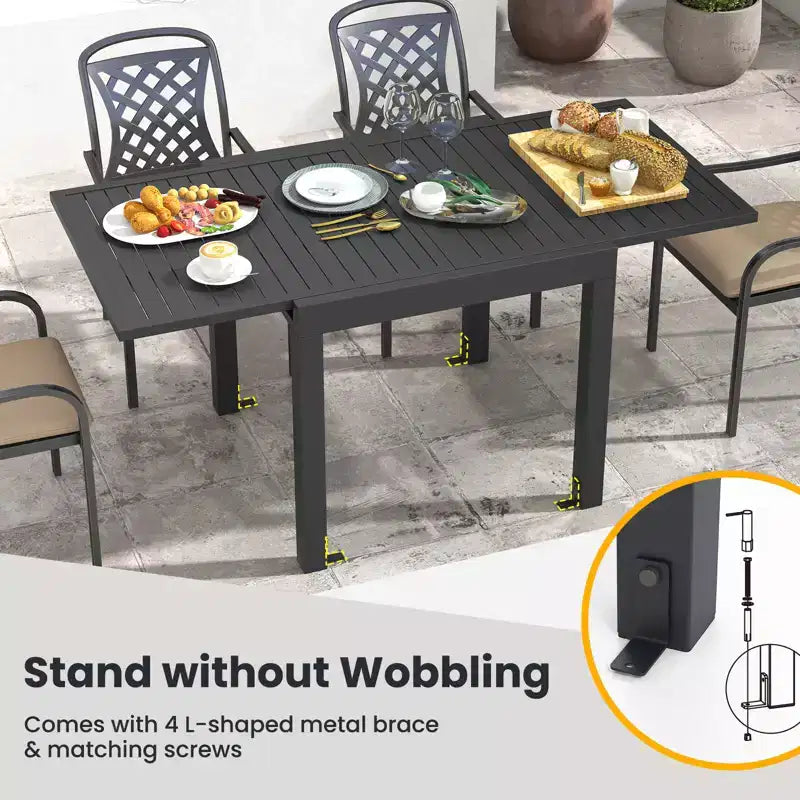 Set da pranzo da esterno espandibile Gymax 7 pezzi con piano e sedili a doghe per giardino e terrazza