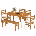 Gymax 6PCS Patio Acacia Wood Dining Set w/Bench 1.97 Umbrella Hole Cushions for Yard