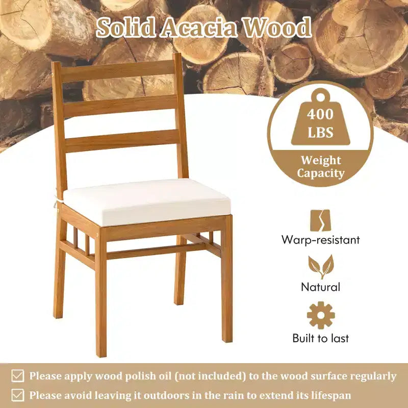 Set da pranzo da giardino Gymax 6 pz in legno di acacia con panca, foro da 5 cm per ombrellone e cuscini