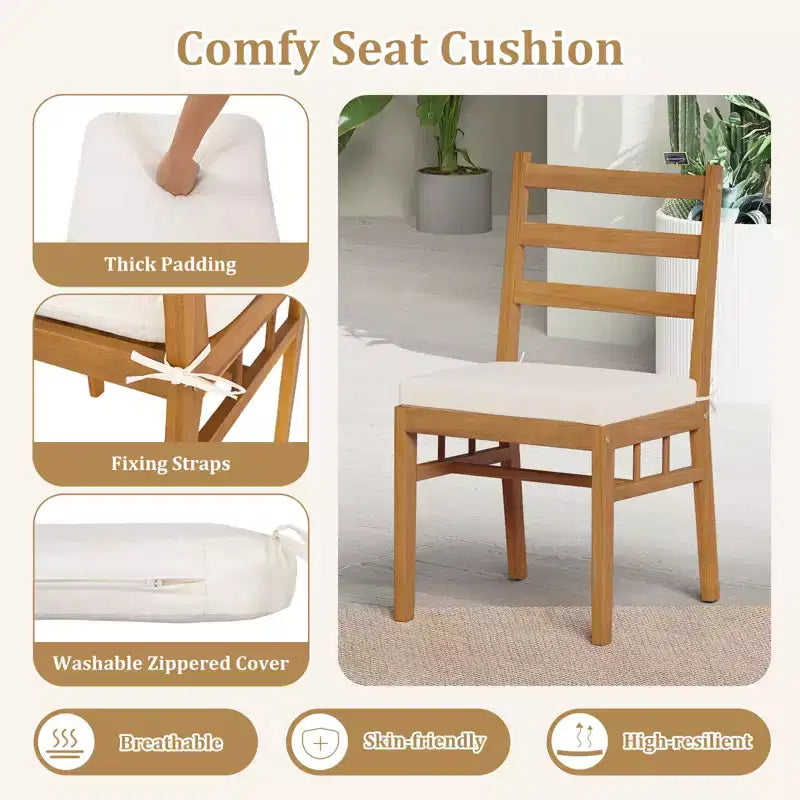 Set da pranzo da giardino Gymax 6 pz in legno di acacia con panca, foro da 5 cm per ombrellone e cuscini