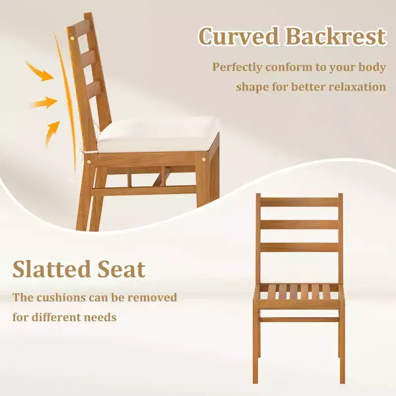 Set da pranzo da giardino Gymax 6 pz in legno di acacia con panca, foro da 5 cm per ombrellone e cuscini