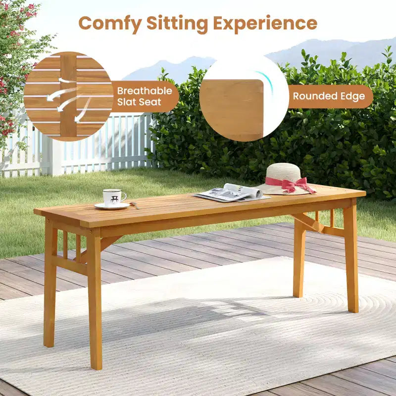 Set da pranzo da giardino Gymax 6 pz in legno di acacia con panca, foro da 5 cm per ombrellone e cuscini