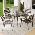 LAUSAINT HOME 5 Pieces Outdoor Dining Sets for 4, 35'' Black Metal Square Table with 1.5'' Umbrella Hole and 4 Stackable