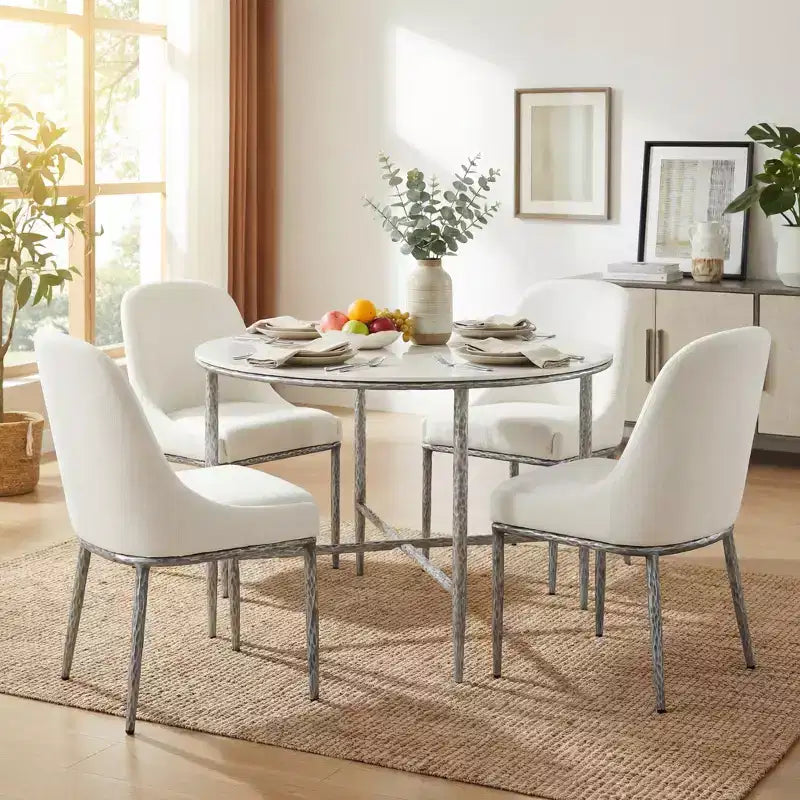 Christopher Knight Home Valeska Set da Pranzo 5 Pezzi Industriale Lusso con Tavolo in Pietra Sinterizzata Forgiata a Mano e Sedie Imbottite