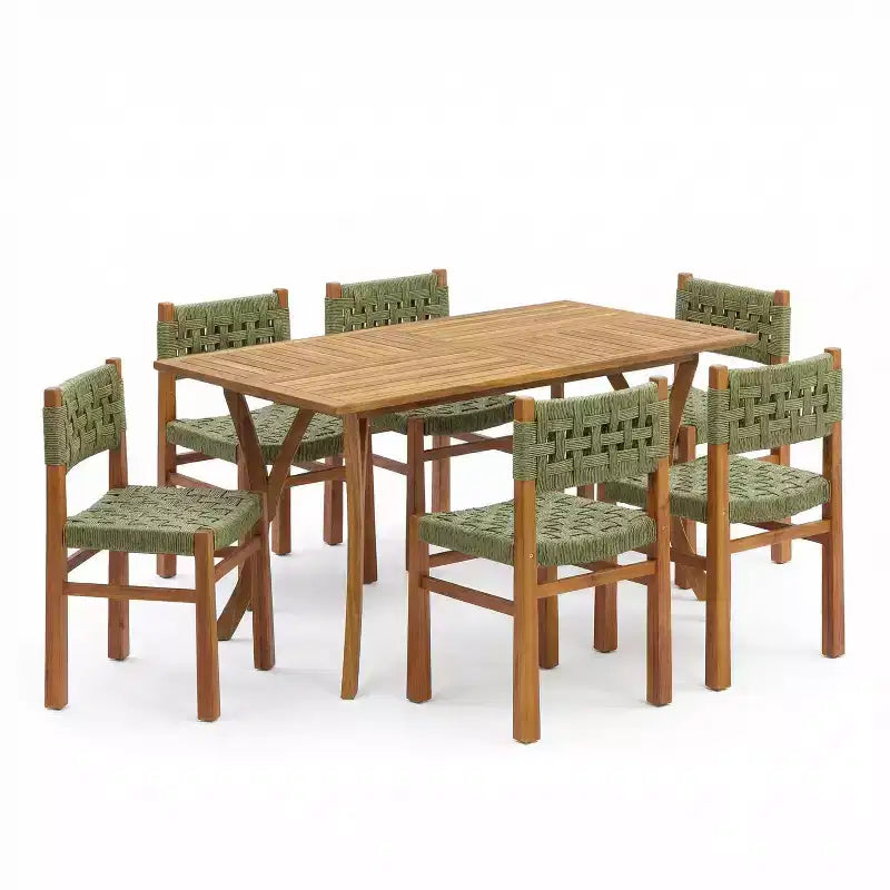 Set da pranzo da esterno Christopher Knight Home Coralie a 7 pezzi in vimini rustico intrecciato e legno di acacia