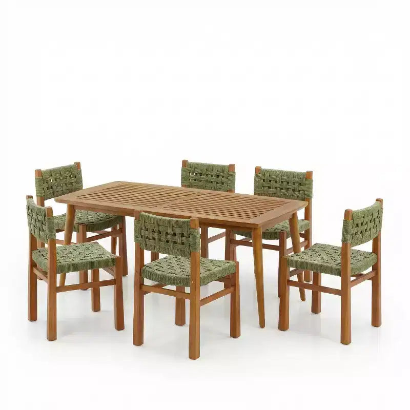 Christopher Knight Home Danette Set da pranzo da 7 pezzi da esterno rustico in vimini intrecciato e legno di acacia