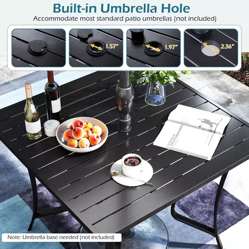 Set da pranzo da esterno Costway 5 pezzi, 4 sedie girevoli e tavolo quadrato da patio con foro per ombrellone nero + marrone/nero