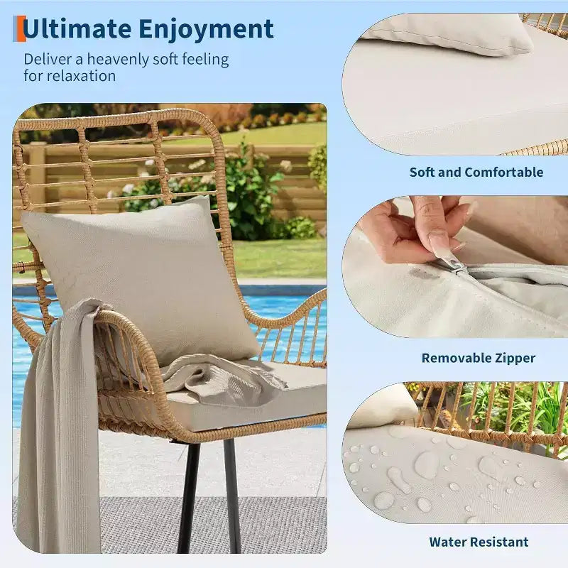 Set di 4 sedie da patio in vimini, mobili da esterno in rattan con cuscini e guanciali, sedie da patio boho per portico, giardino, per tutte le stagioni, facili da montare